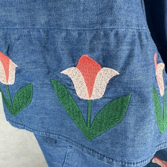 RIXO Kristen Tiered Embroidered Chambray Denim Maxi Dress Size US 6 - Picture 7 of 14